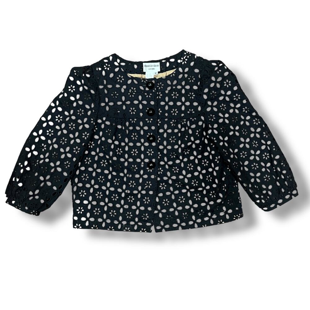 Charles Gray London Eyelet Jacket Sz Medium Cropped Cotton Lined 3/4 Sleeve